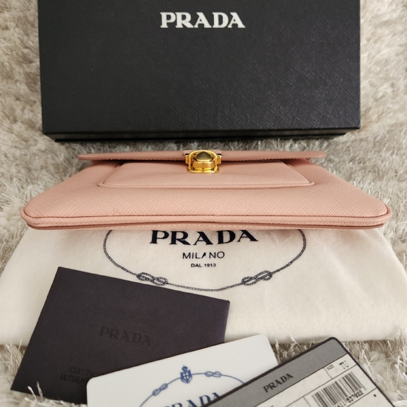AUTHENTIC PRADA Contenitori Piatti Pink Orchidea Saffiano Clutch - Picture 7 of 16